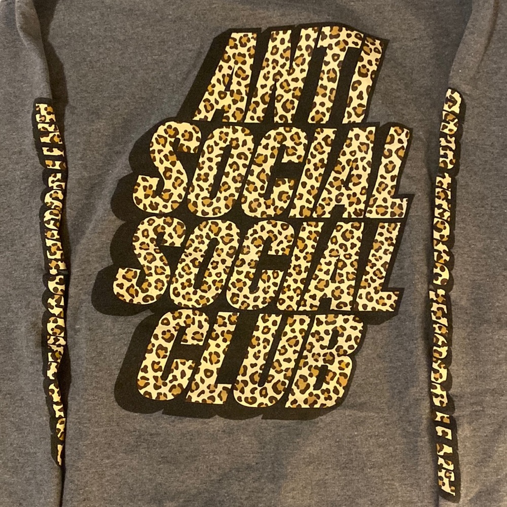 Anti Social Social Club sweatshirt! Grey w/ Cheetah print logo!
